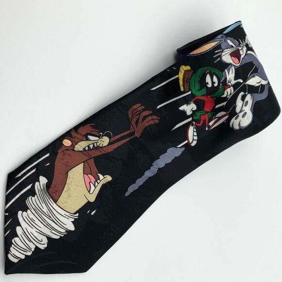 Looney Tunes Character Tie Bugs Bunny Tasmanian Devil Porky Pig Black - Picture 3 of 7